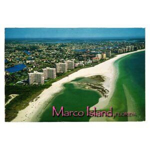 Vintage Marco Island Florida Postcard Aerial Beach View Vacation Souvenir Hotels